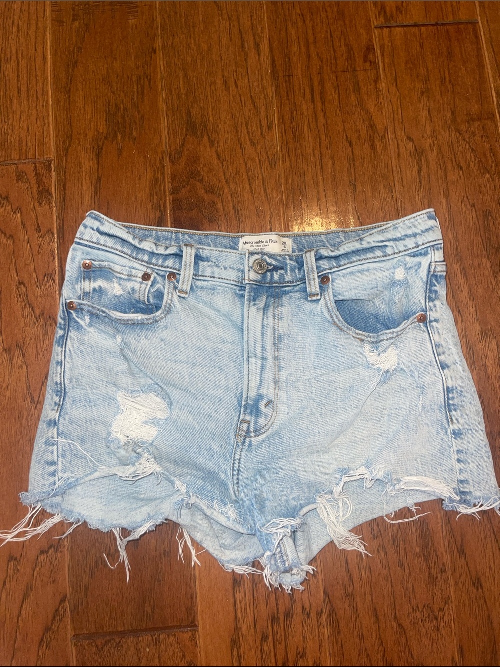 Abercrombie & Fitch Light Wash Distressed Denim Shorts